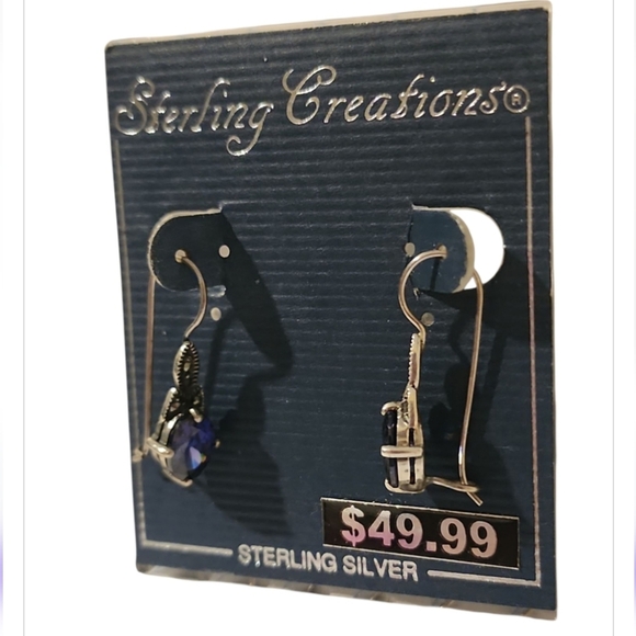 Vintage Boho Sterling Creations Blue Tanzanite Dangle Drop Earrings 925 Silver - Picture 3 of 8